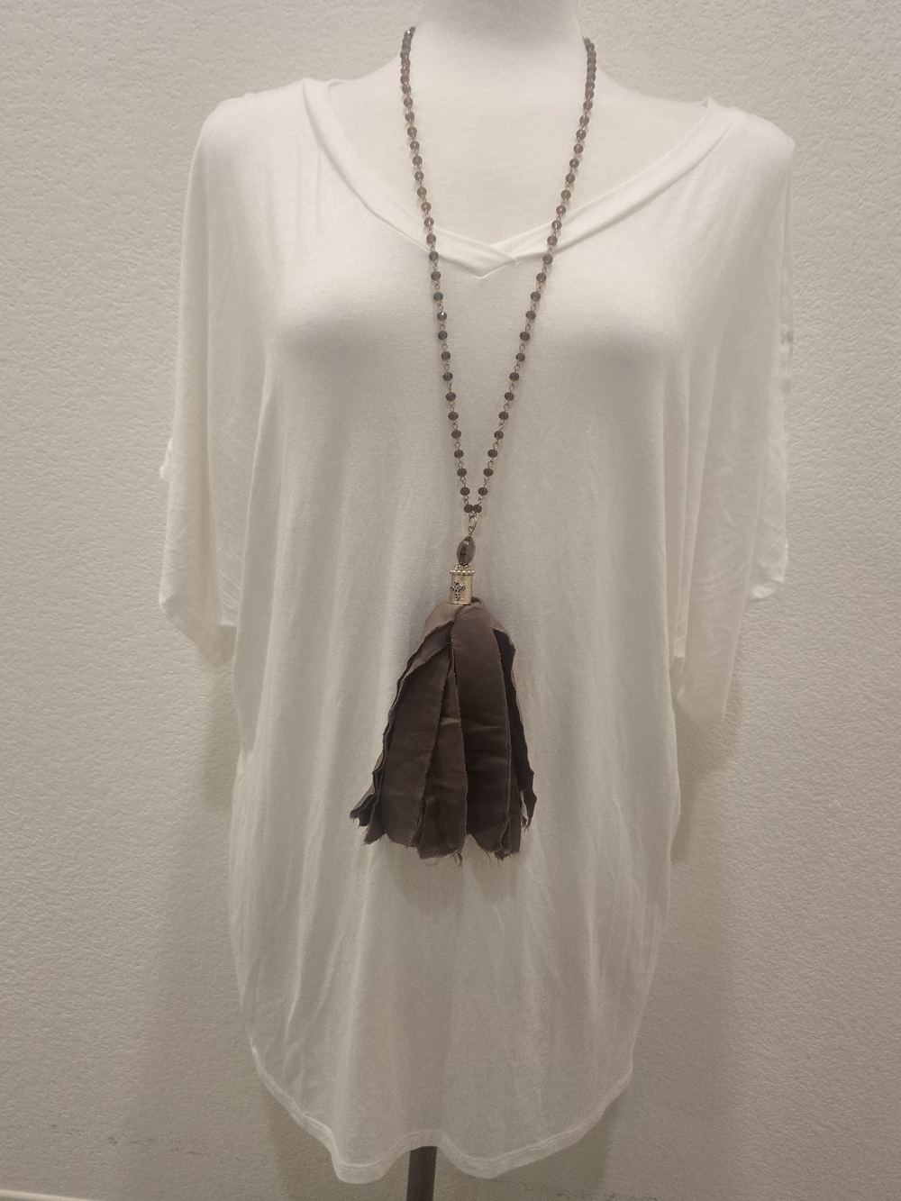 White Oversized V-Neck Tunic With Slotted Sleves